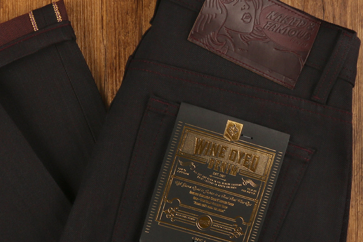 Selvedge denim dyed with real red wine!