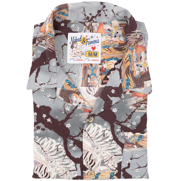 Aloha Shirt - Skeletons - Pale Blue