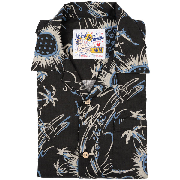 Aloha Shirt - Waikiki Waves - Black