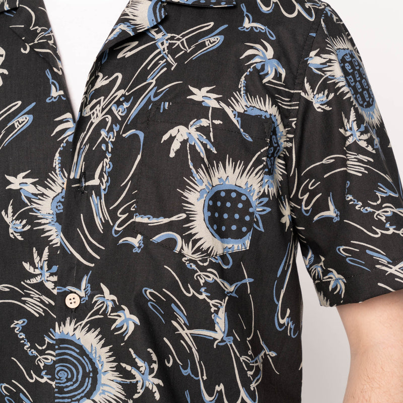 Aloha Shirt - Waikiki Waves - Black