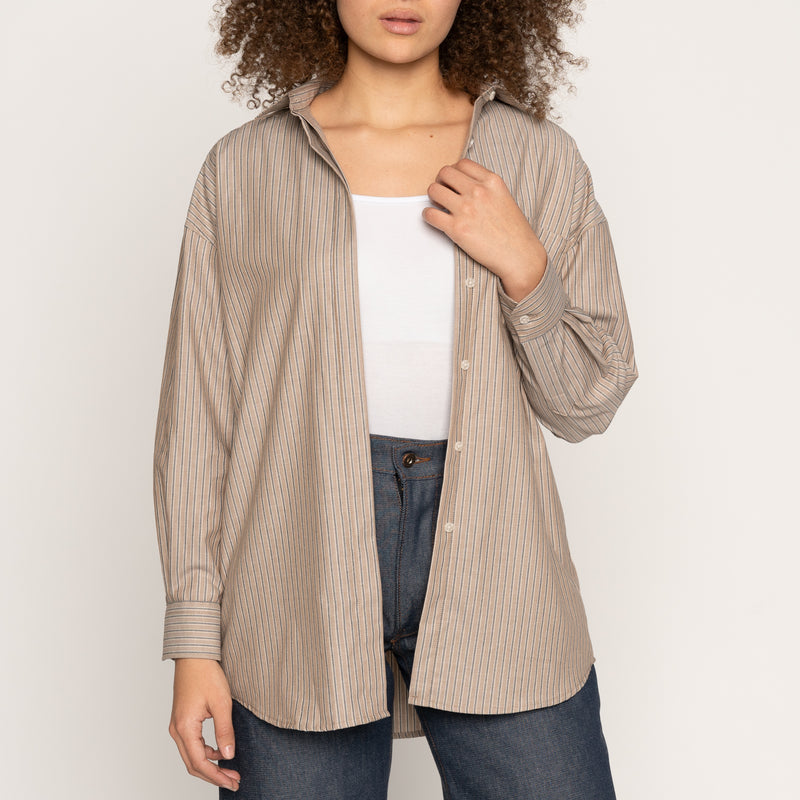 Roomy Shirt - Soft Finish Classic Stripe - Taupe | Naked & Famous Denim