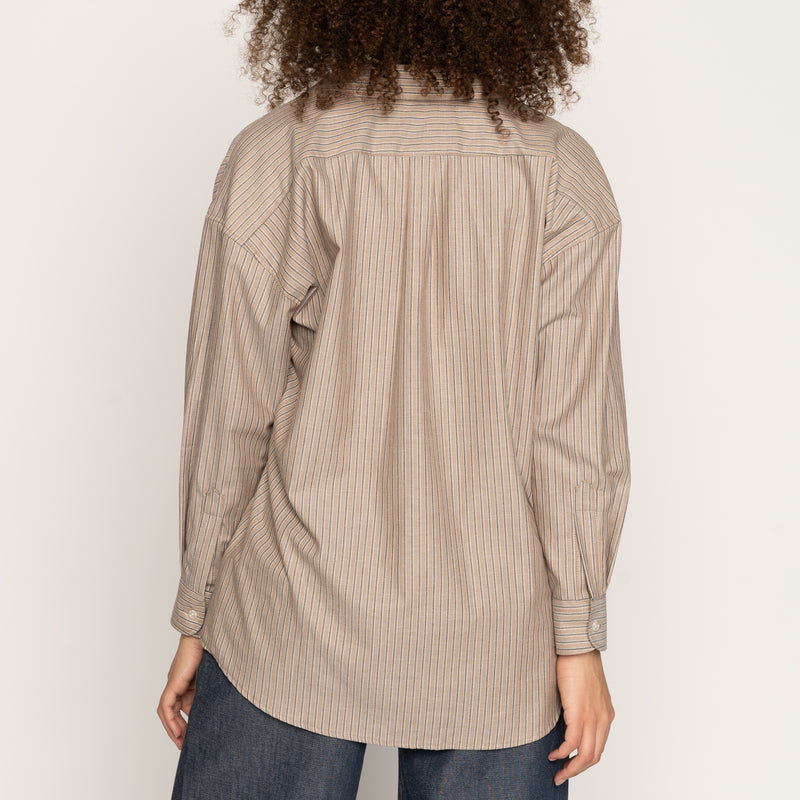 Roomy Shirt - Soft Finish Classic Stripe - Taupe | Naked & Famous Denim