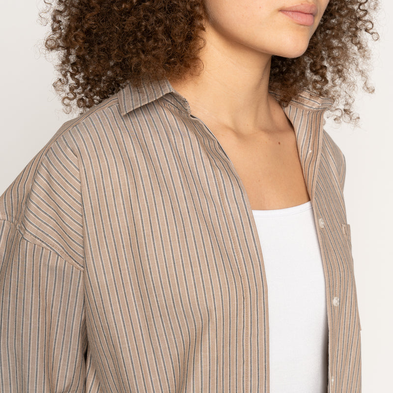 Roomy Shirt - Soft Finish Classic Stripe - Taupe | Naked & Famous Denim