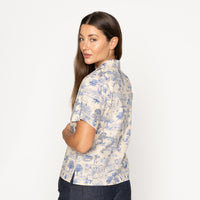 Camp Collar Shirt - Linen Cats - Blue