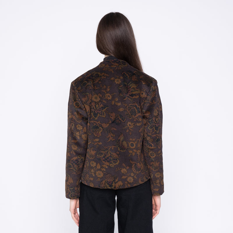 Collarless Jacket - Paisley Corduroy - Brown