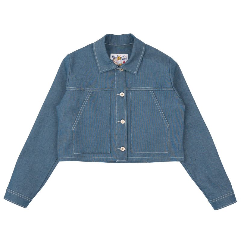 Cropped Jacket - Antique Blue Denim Stretch