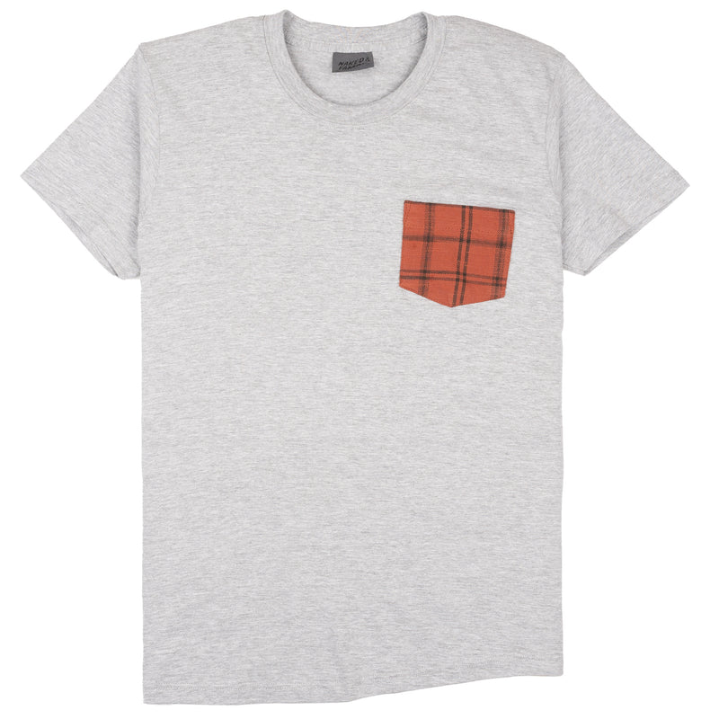 Pocket Tee - Heather Grey - Big Slub Vintage Flannel - Red