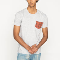 Pocket Tee - Heather Grey - Big Slub Vintage Flannel - Red