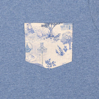 Pocket Tee - Navy - Linen Cats - Heather Blue
