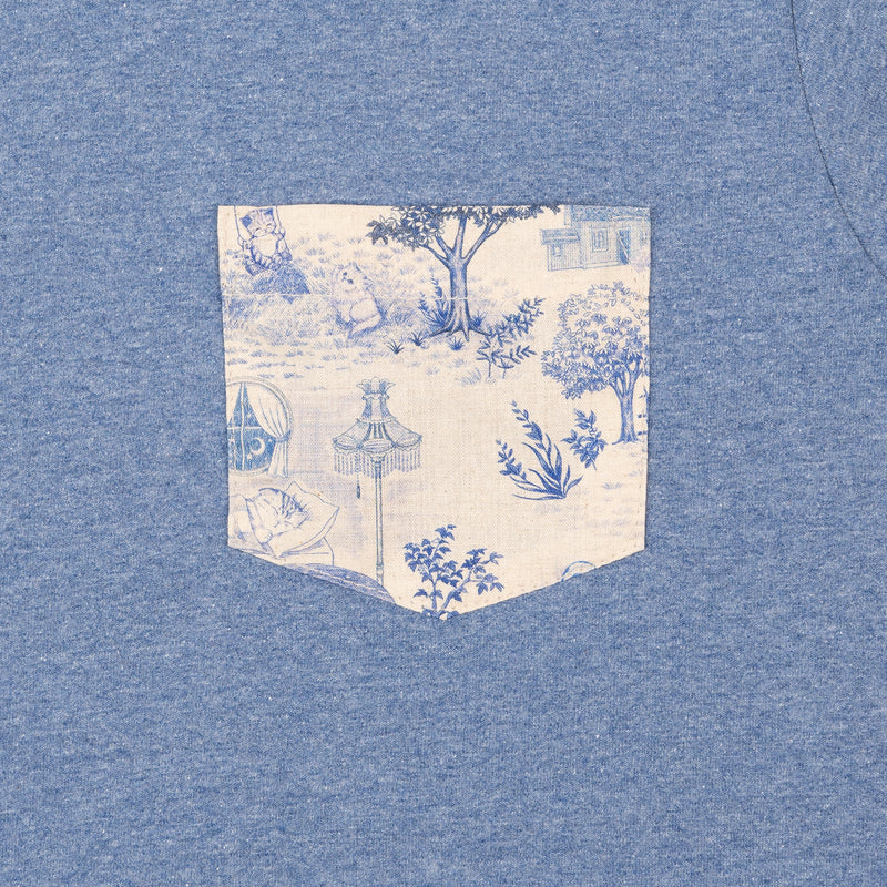 Pocket Tee - Navy - Linen Cats - Heather Blue