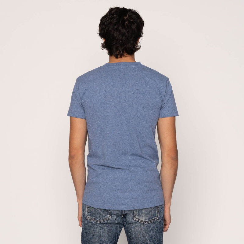 Pocket Tee - Navy - Linen Cats - Heather Blue