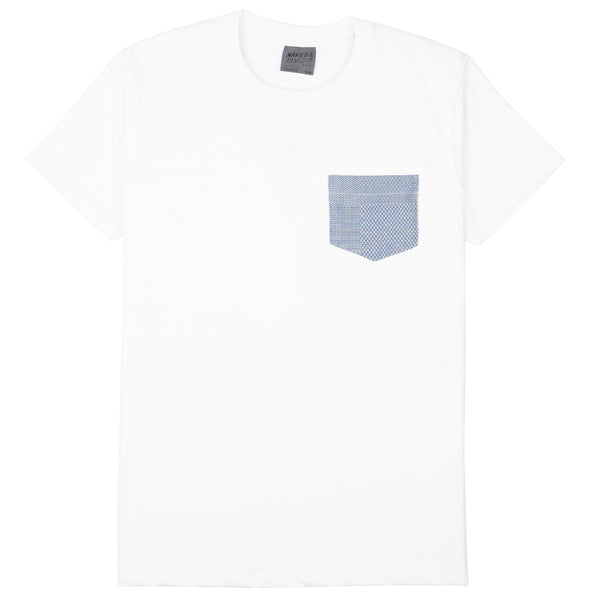 Pocket Tee - White - Dobby Patchwork - Pale Blue