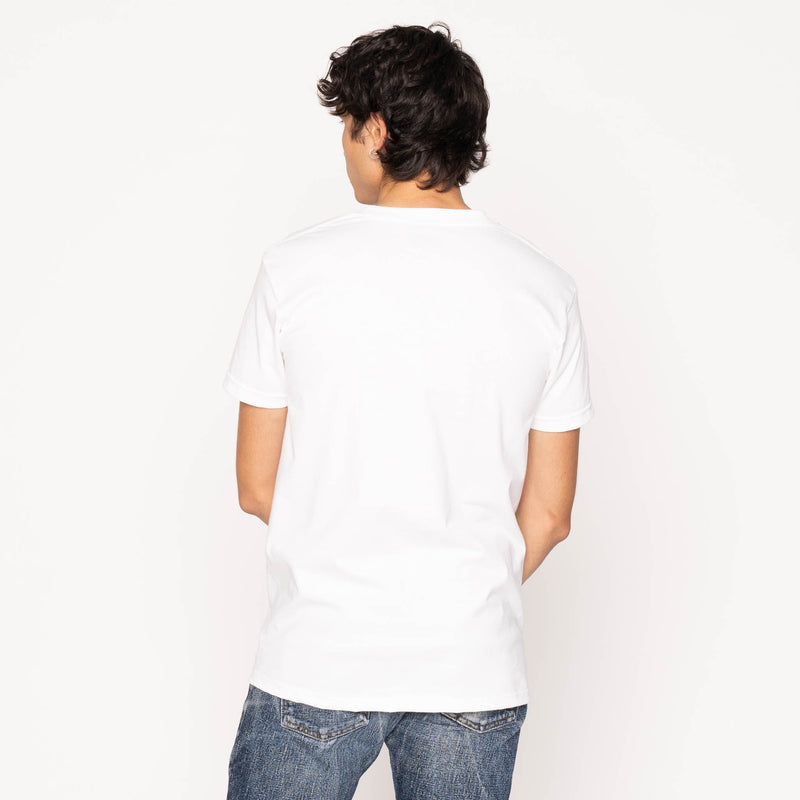 Pocket Tee - White - Dobby Patchwork - Pale Blue