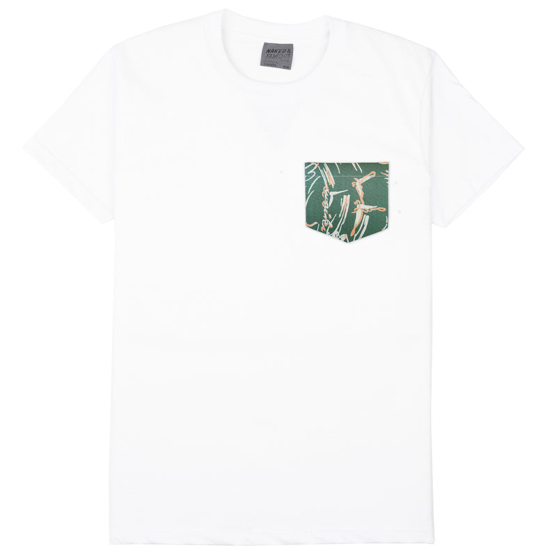Pocket Tee - White - Waikiki Waves - Green