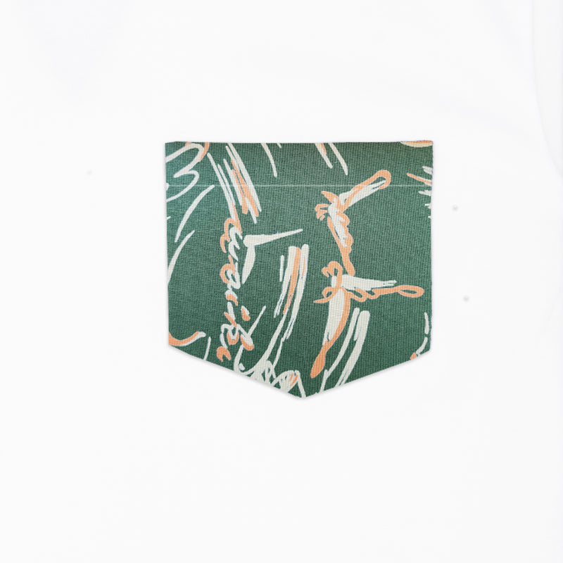 Pocket Tee - White - Waikiki Waves - Green