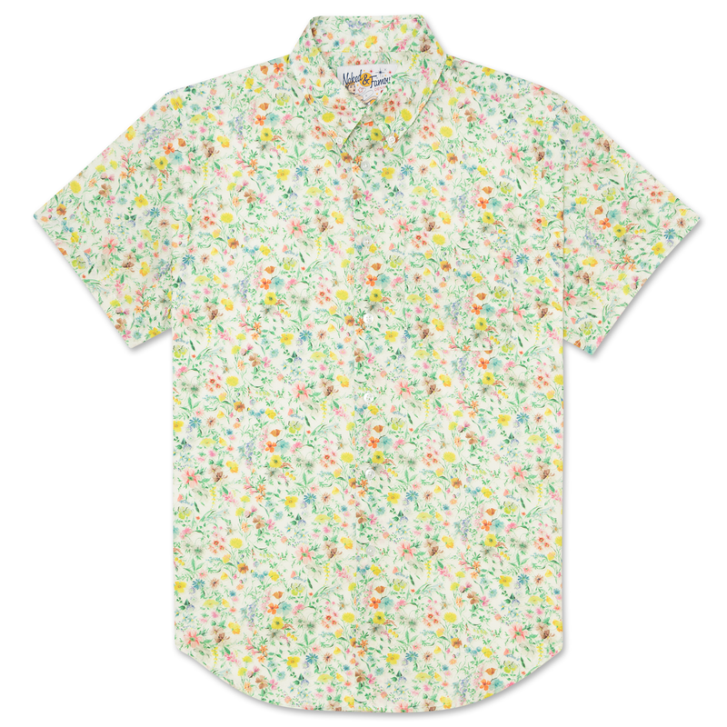 Products Short Sleeve Easy Shirt - Flower Painting - White