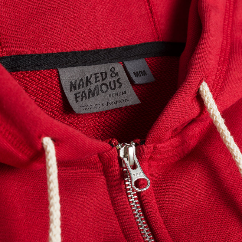 Zip Hoodie - Heavyweight Terry - Red | Naked & Famous Denim