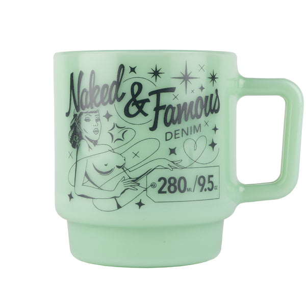 Milk Glass Stackable Mug - Jade with Navy Pinup Logo