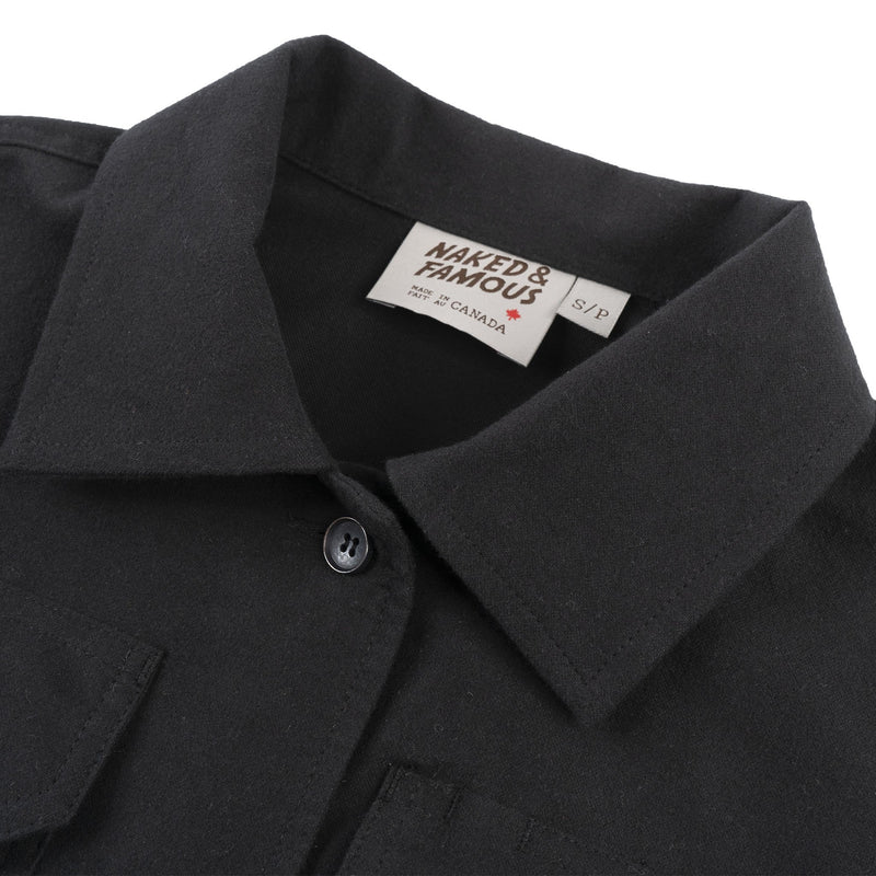 Women's Utility Shirt - Soft Flannel - Black - collar