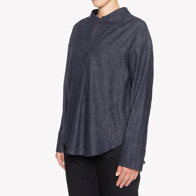 Band Collar Shirt -Slub Nep Rinsed Denim | Naked & Famous Denim