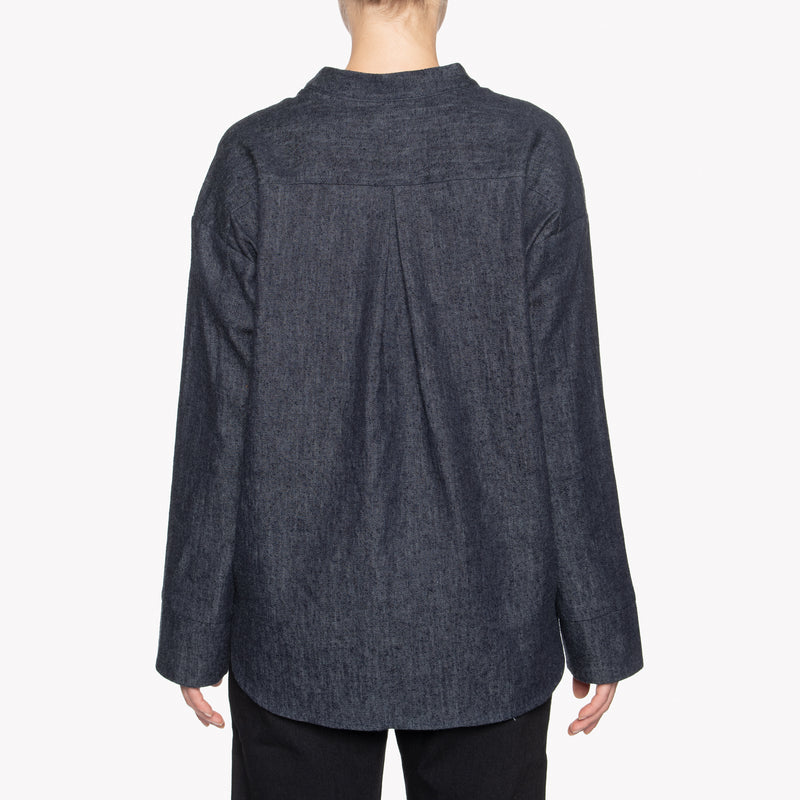Band Collar Shirt -Slub Nep Rinsed Denim | Naked & Famous Denim