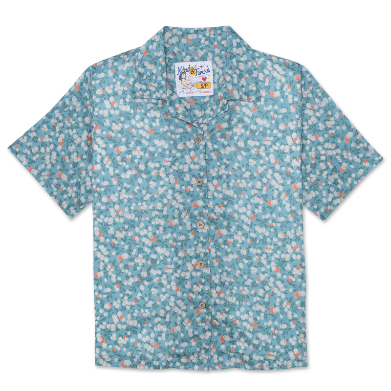 Camp Collar Shirt - Fruit Print - Cyan
