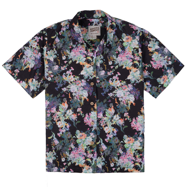 Collar Camp Shirt - Flower Painting - Black