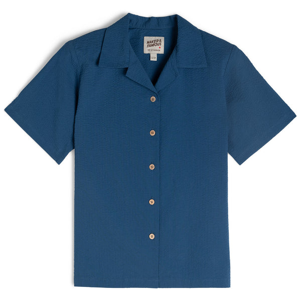 Camp Collar Shirt - Seersucker 40s - Blue | Naked & Famous Denim