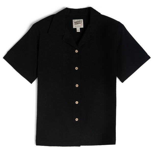 Camp Collar Shirt - Seersucker 40s - Black | Naked & Famous Denim