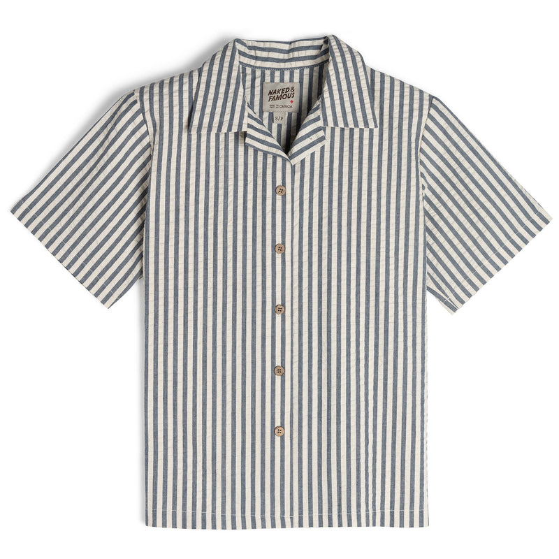 Camp Collar Shirt - Seersucker Stripe - Blue/Cream | Naked & Famous Denim