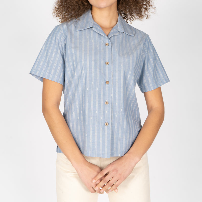 Camp Collar Shirt - Vintage Dobby Stripes - Pale Blue