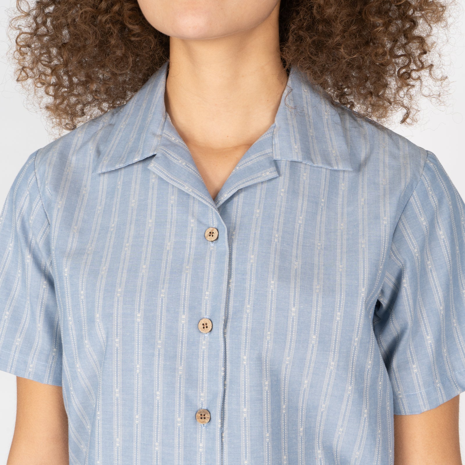 Camp Collar Shirt - Vintage Dobby Stripes - Pale Blue Camp Collar Shirt - Vintage Dobby Stripes - Pale Blue