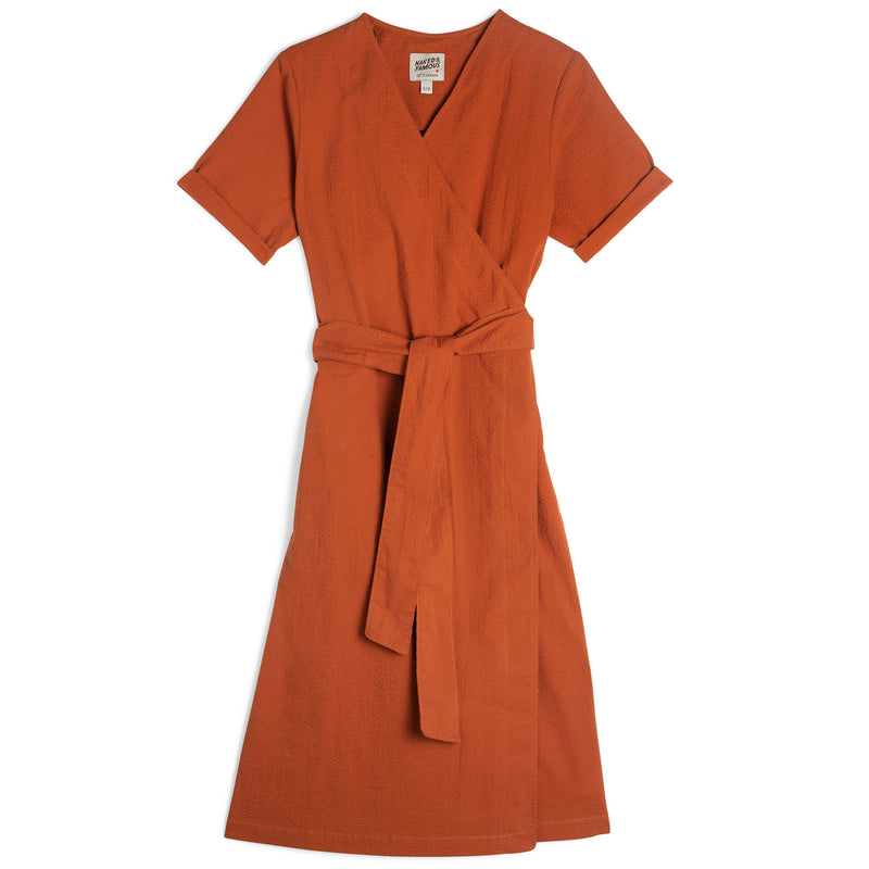 Wrap Dress - Seersucker 40s - Burnt Orange | Naked & Famous Denim