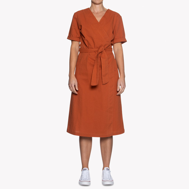 Wrap Dress - Seersucker 40s - Burnt Orange | Naked & Famous Denim