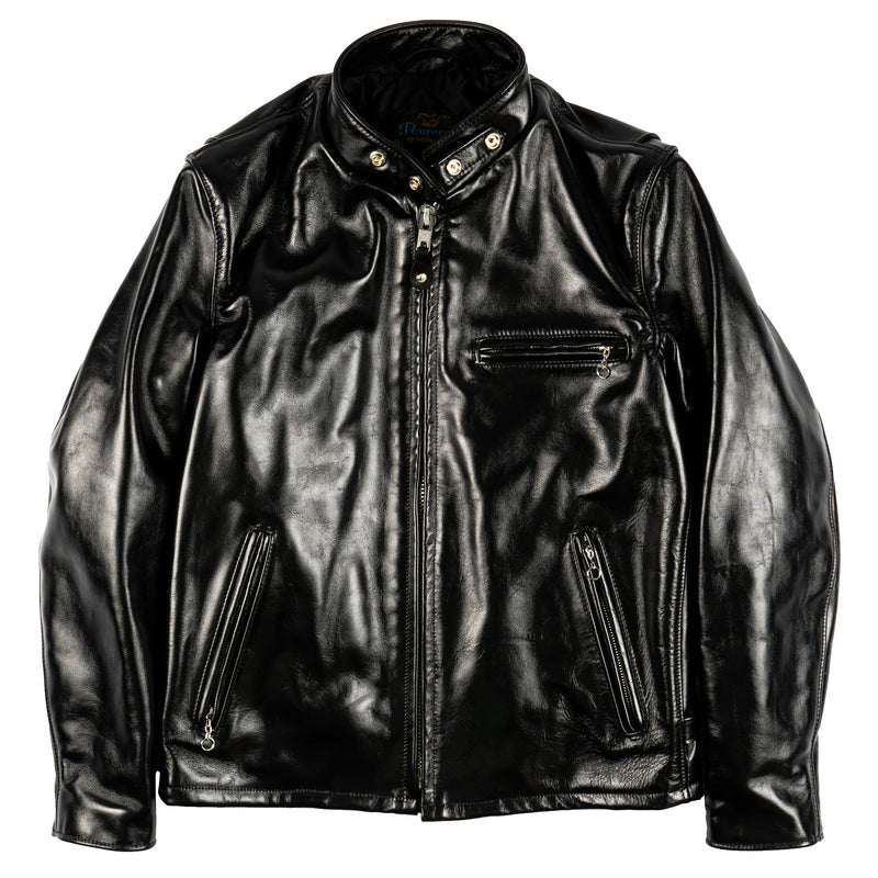641HH - Racer Black Leather Motorcycle Jacket in Horsehide - Black ...