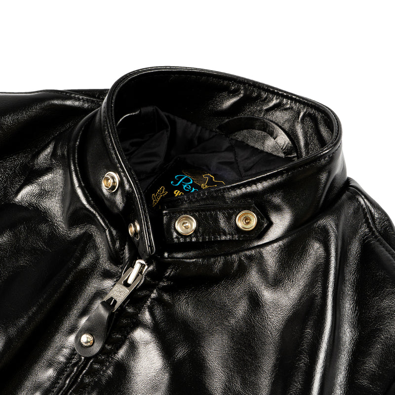 641HH - Racer Black Leather Motorcycle Jacket in Horsehide - Black