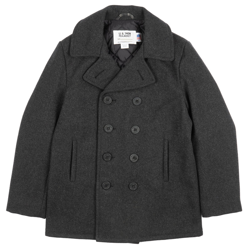 740 - Classic Melton Wool Navy Pea Coat - Dark Oxford Grey