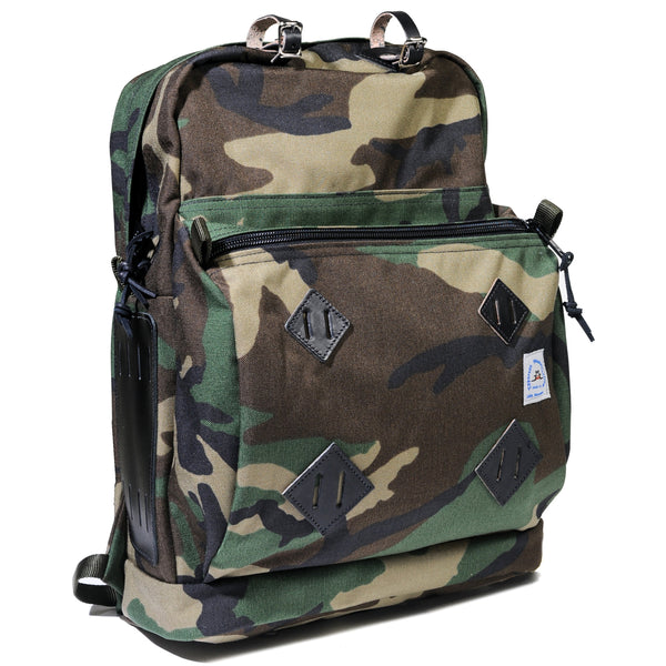 Day Pack - Mil-Spec Woodland Camo with Black Leather Patch