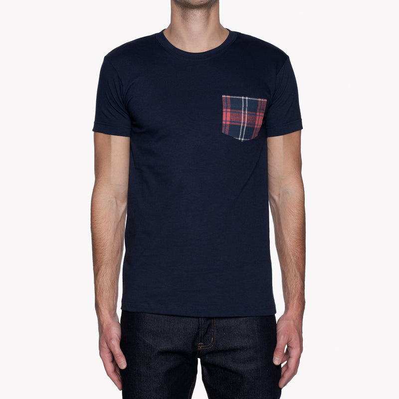 Pocket Tee - Navy + Soft Plaid - Navy/Red | Naked & Famous Denim