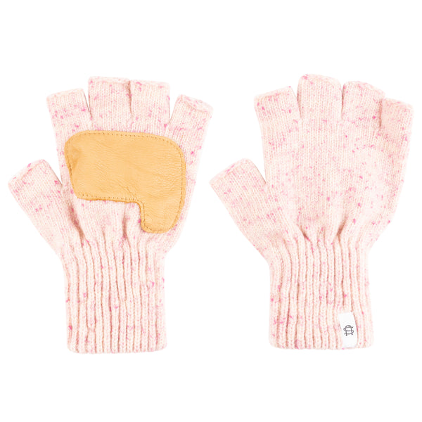 Ragg Wool Fingerless Glove - Cherry Blossom Tweed With Natural Deerskin