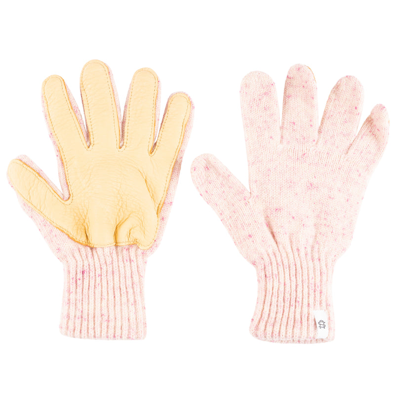 Ragg Wool Full Gloves - Cherry Blossom With Natural Deerskin