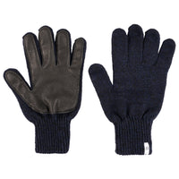 Ragg Wool Full Gloves - Navy Melange With Black Deerskin