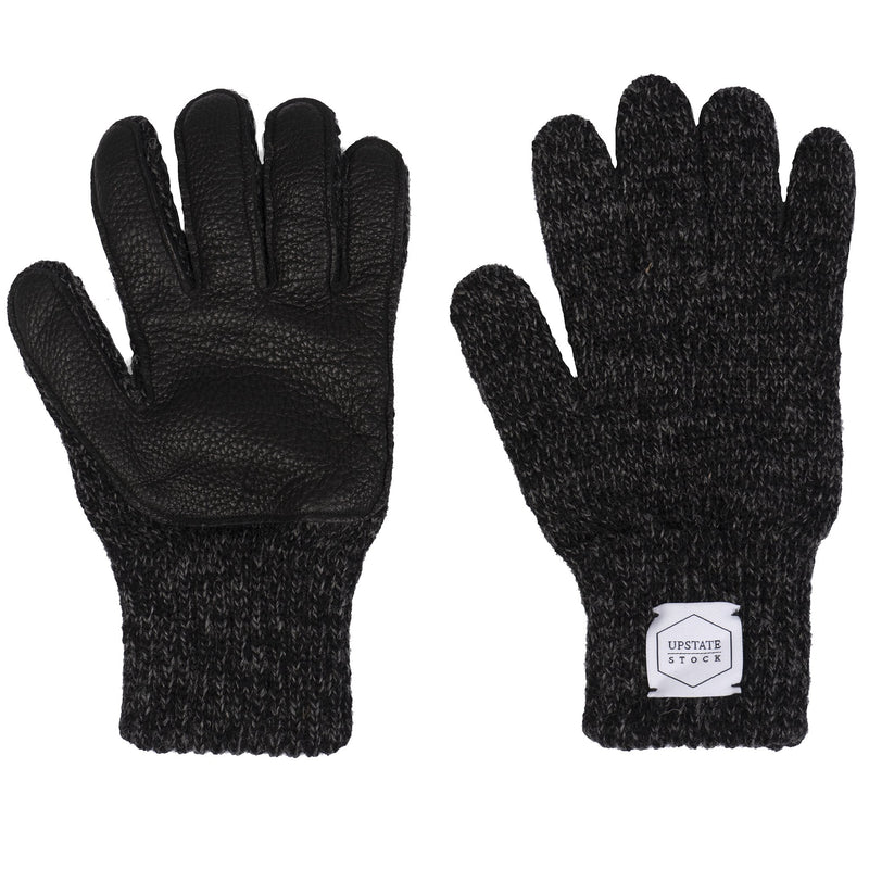 Ragg Wool Full Gloves - Black Melange With Black Deerskin