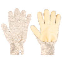 Ragg Wool Full Gloves - Oatmeal Melange With Natural Deerskin