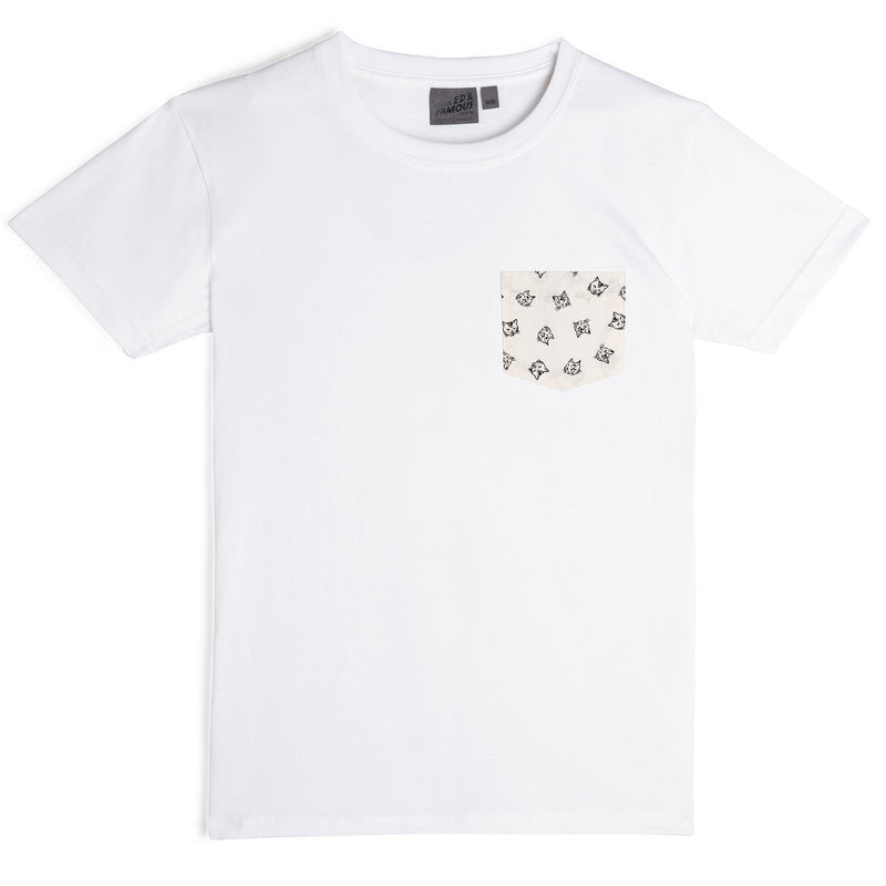 Pocket Tee - White + Cats Faces - White | Naked & Famous Denim